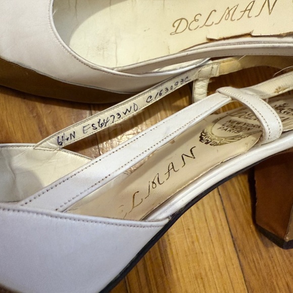 DELMAN CAPTOE TWO TONED SPECTATOR SLINGBACK PUMP 6.5 AA NARROW-WHITE/TAUPE VTG - Picture 2 of 13